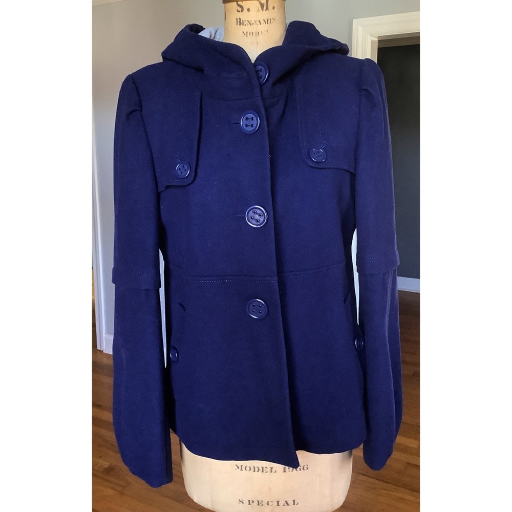 ELEVENSES ANTHROPOLOGIE WOOL BLEND COAT, SIZE 10 IN ROYAL/NAVY/COBALT BLUE